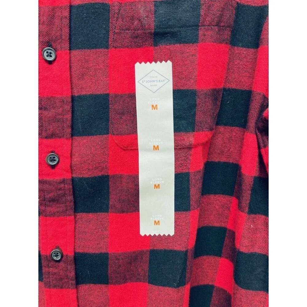 Christmas St. John's Bay Men's Red Black Long Sleeve Flannel Shirt Size M New